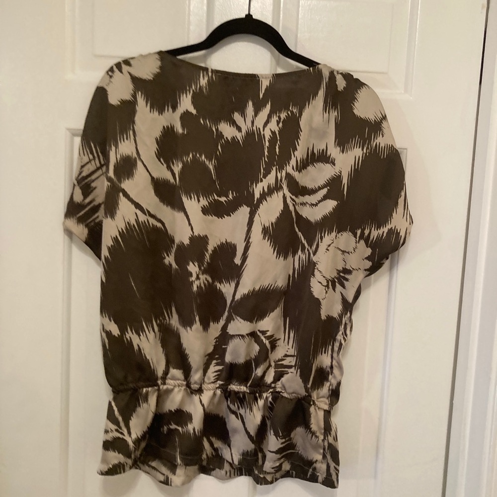 Silky blouse. Neutral colors with a fun pattern!